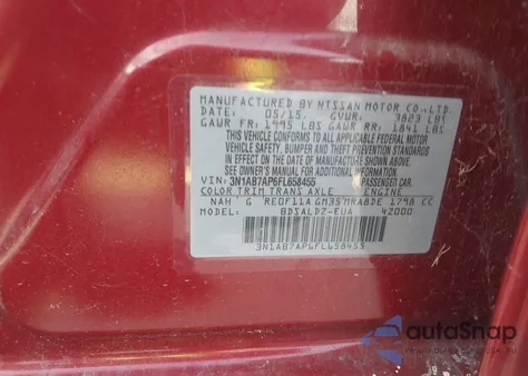 2015 Nissan Sentra Fe+ S/S/Sl/Sr/Sv из США, поврежденный, VIN 3N1AB7AP6FL658455